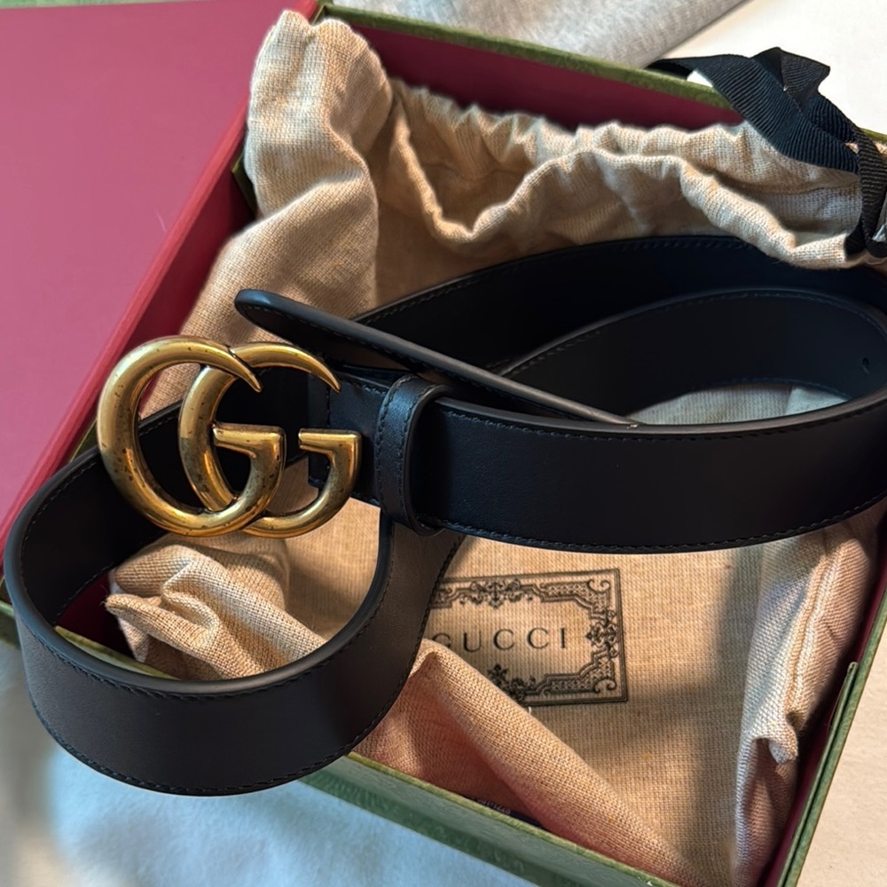 Gucci Black Belt with Gold GG Emblem